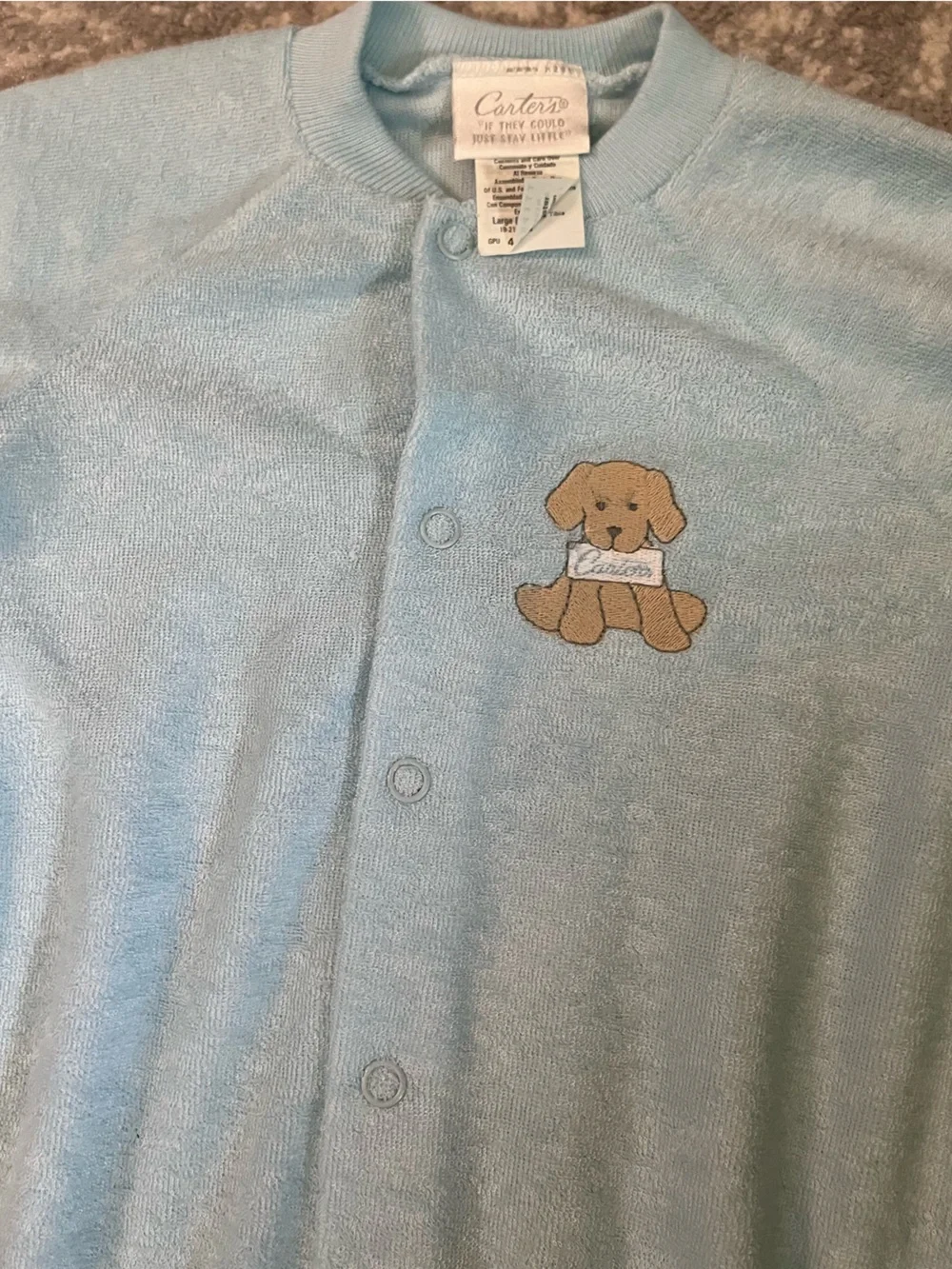 NWT Vintage 90s Carter's Dog Terry Cloth Footed Sleeper Size 6-9 Months